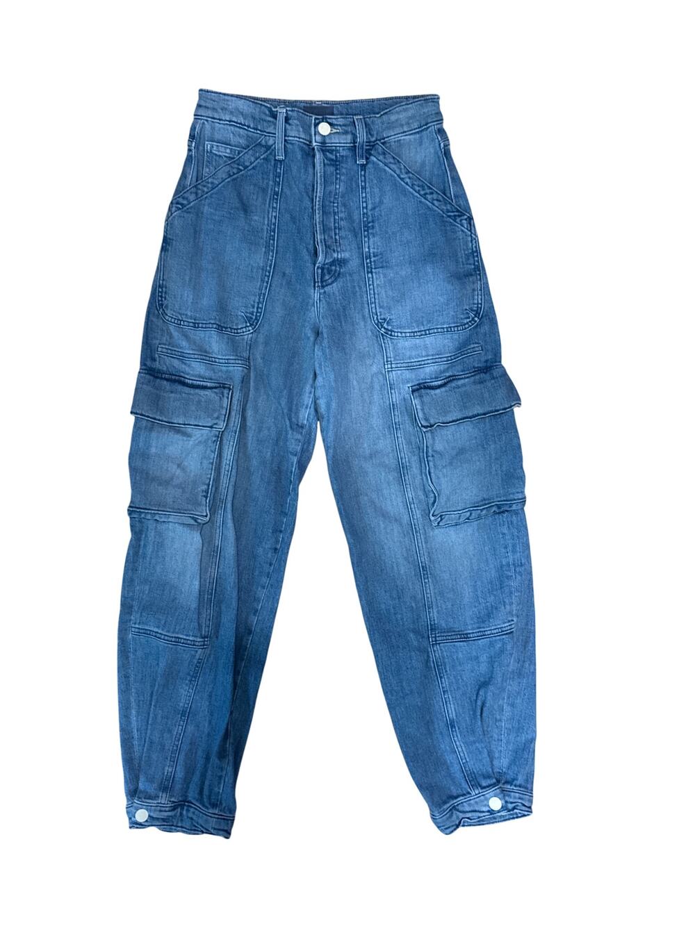 MOTHER Denim Cargo Jeans Womens 27 High Rise Button Fly Utility Blue USA